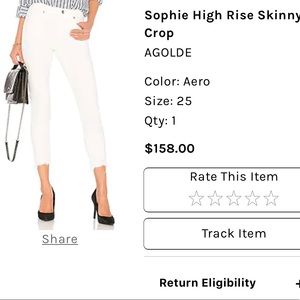 Agolde Sophie High Rise Skinny Crop jeans - size 25